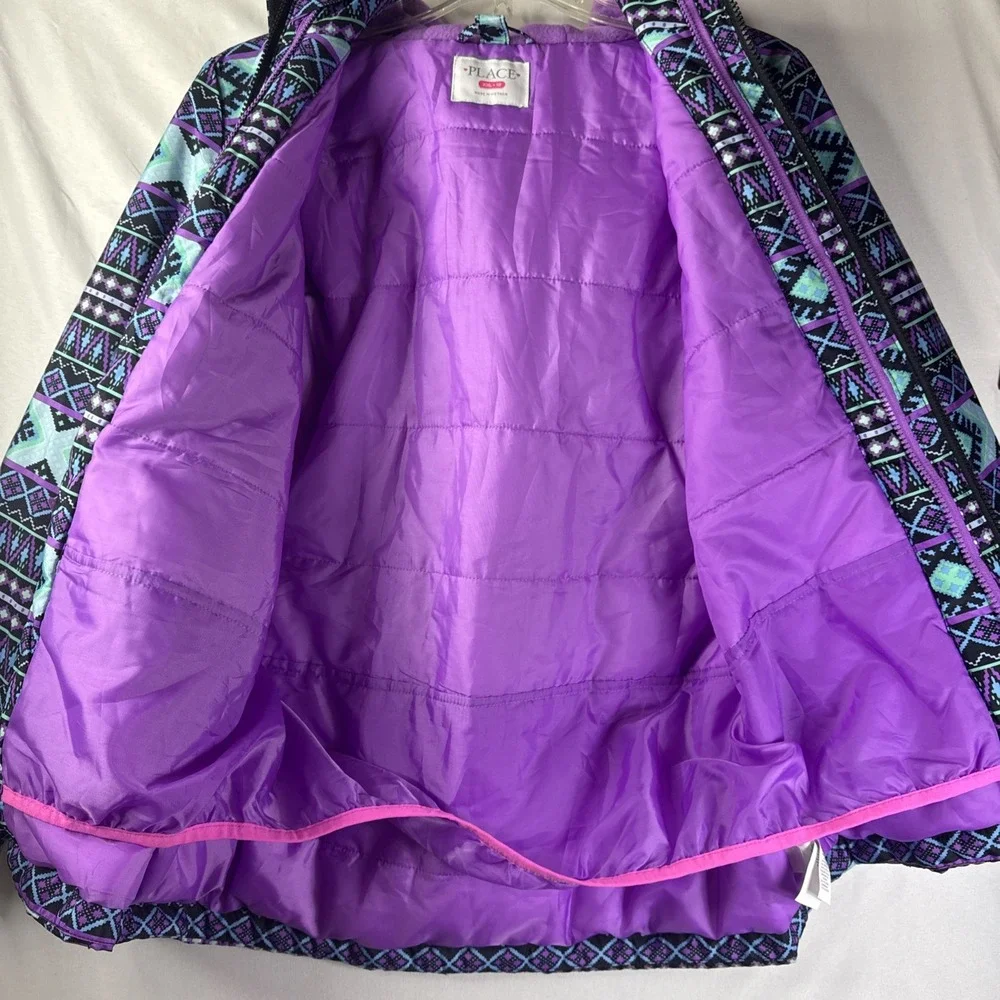 Girls The Children's Place‎ Hooded Puffer Jacket XXL 16 Aztec Geometric